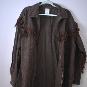 Vintage 90’s Old Navy Brown Fringe Zipped Corduroy Jacket Size M(men’s) Y2K Boho